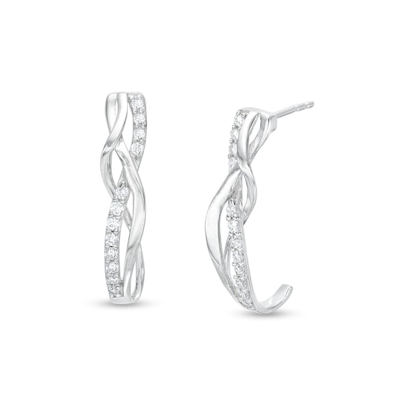 1/5 CT. T.w. Diamond Intertwined J-Hoop Earrings in Sterling Silver