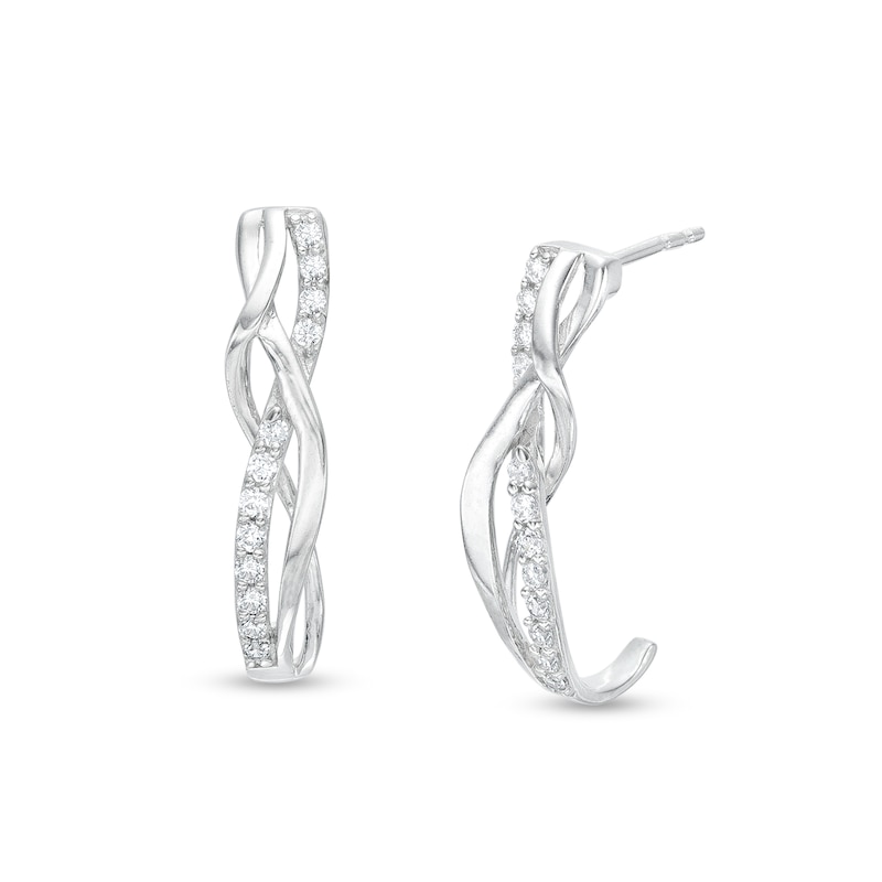 Main Image 1 of 1/5 CT. T.W. Diamond Intertwined J-Hoop Earrings in Sterling Silver