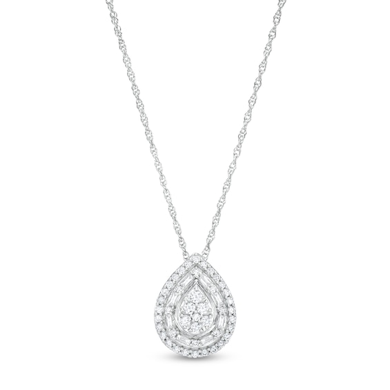 1/2 CT. T.w. Pear-Shaped Multi-Diamond Double Frame Pendant in 10K White Gold