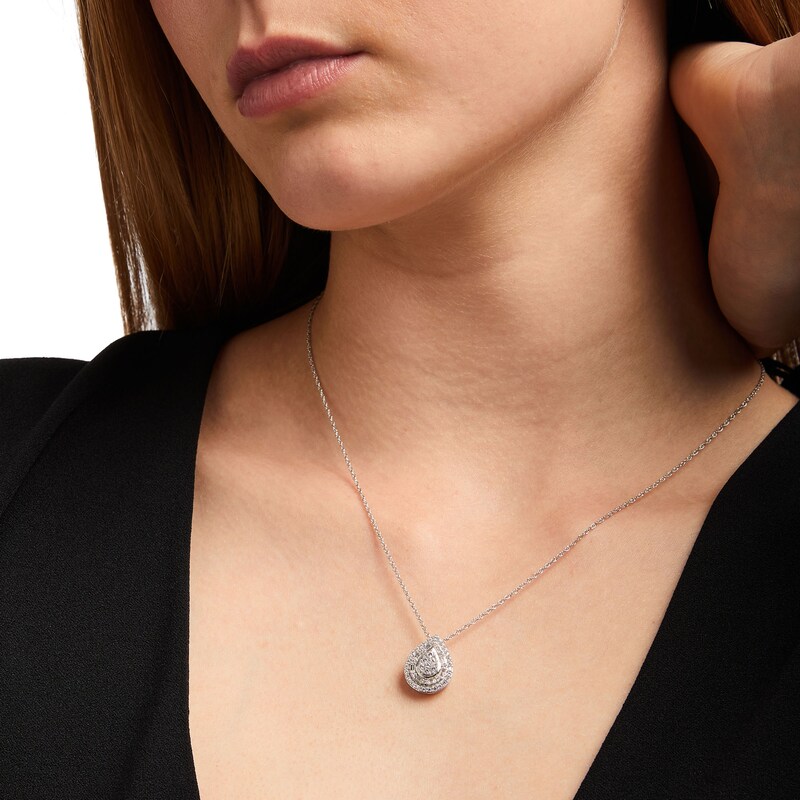 Main Image 2 of 1/2 CT. T.W. Pear-Shaped Multi-Diamond Double Frame Pendant in 10K White Gold
