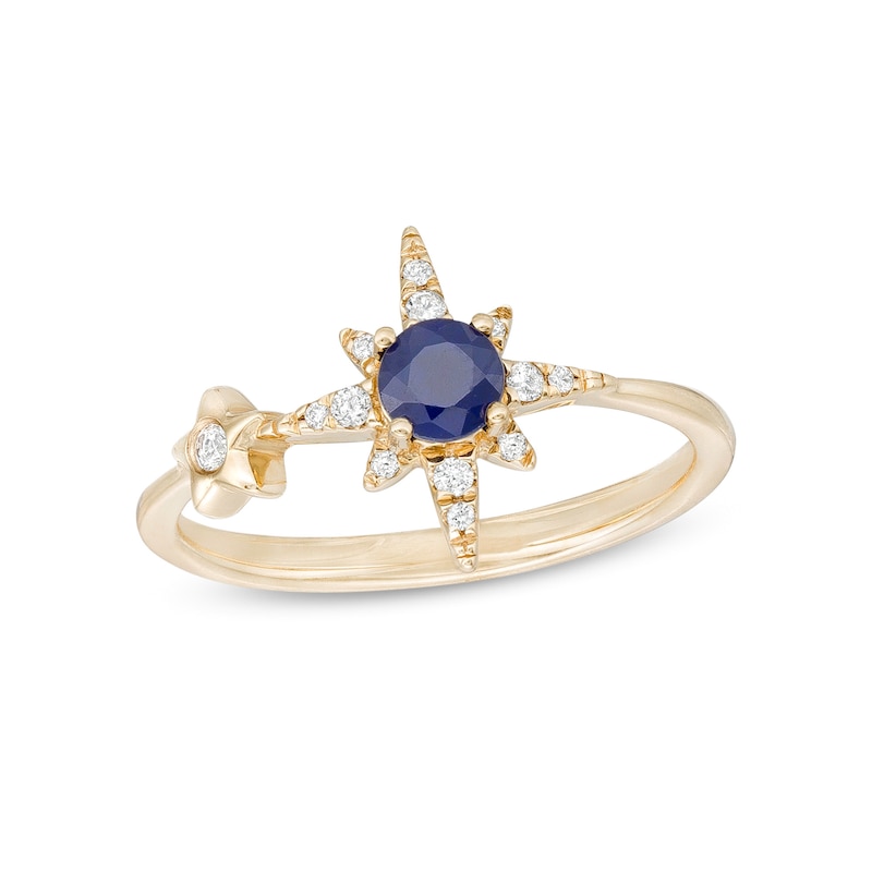 Main Image 1 of Blue Sapphire and 1/10 CT. T.W. Diamond Double Star Ring in 10K Gold
