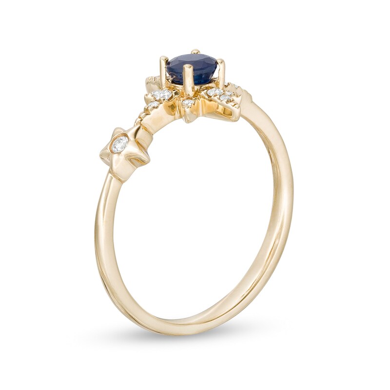 Main Image 3 of Blue Sapphire and 1/10 CT. T.W. Diamond Double Star Ring in 10K Gold