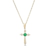 Thumbnail Image 1 of 3.0mm Emerald and 1/15 CT. T.W. Diamond Cross Pendant in 10K Gold