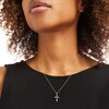Thumbnail Image 2 of 3.0mm Emerald and 1/15 CT. T.W. Diamond Cross Pendant in 10K Gold