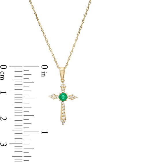 3.0mm Emerald and 1/15 CT. T.w. Diamond Cross Pendant in 10K Gold