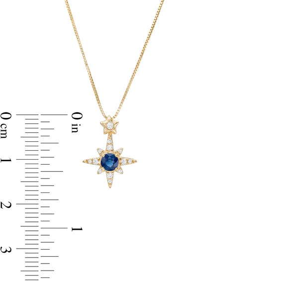 4.0mm Blue Sapphire and 1/10 CT. T.w. Diamond Double Star Pendant in 10K Gold