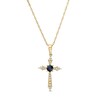 Thumbnail Image 1 of 3.0mm Blue Sapphire and 1/15 CT. T.W. Diamond Cross Pendant in 10K Gold