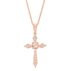 Thumbnail Image 1 of 3.0mm Morganite and 1/15 CT. T.W. Diamond Pointed Cross Pendant in 10K Rose Gold