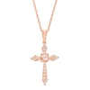 Thumbnail Image 0 of 3.0mm Morganite and 1/15 CT. T.W. Diamond Pointed Cross Pendant in 10K Rose Gold