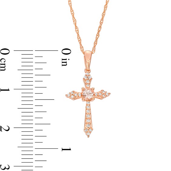 3.0mm Morganite and 1/15 CT. T.w. Diamond Pointed Cross Pendant in 10K Rose Gold