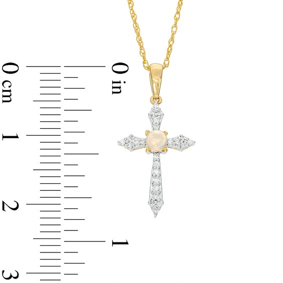 3.0mm Opal and 1/15 CT. T.w. Diamond Pointed Cross Pendant in 10K Gold