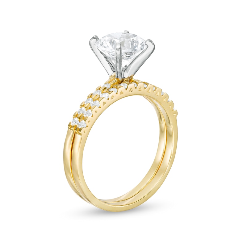 Main Image 3 of 8.0mm White Lab-Created Sapphire Bridal Set in Sterling Silver with 18K Gold Plate - Size 7