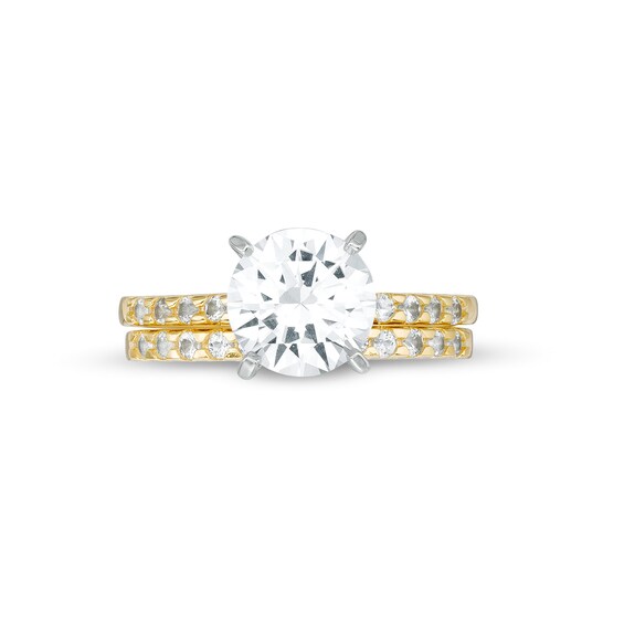 8.0mm White Lab-Created Sapphire Bridal Set in Sterling Silver with 18K Gold Plate - Size 7