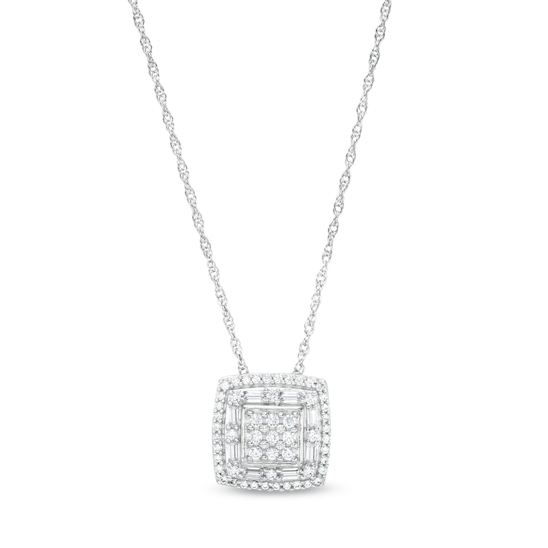 Main Image 1 of 1/2 CT. T.W. Cushion-Shaped Multi-Diamond Double Frame Pendant in 10K White Gold