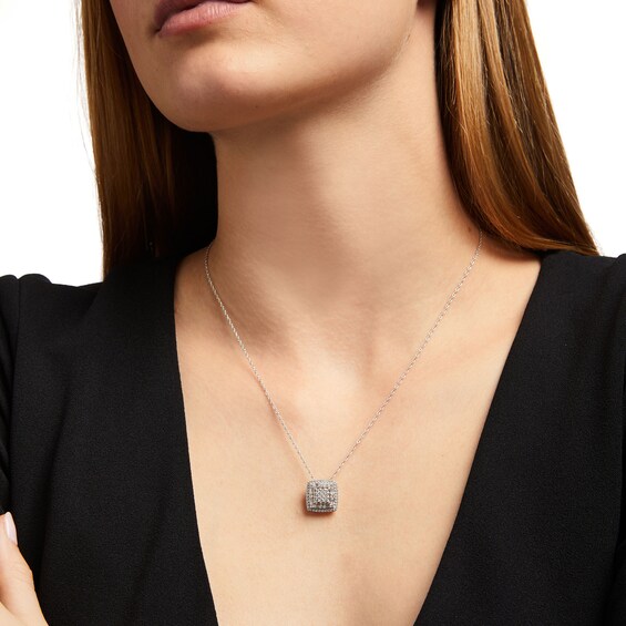 1/2 CT. T.w. Cushion-Shaped Multi-Diamond Double Frame Pendant in 10K White Gold