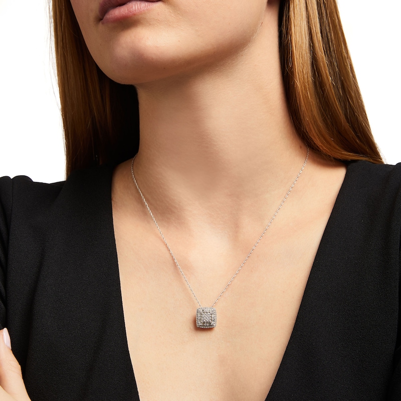 Main Image 2 of 1/2 CT. T.W. Cushion-Shaped Multi-Diamond Double Frame Pendant in 10K White Gold