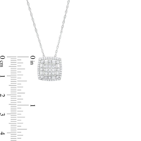 1/2 CT. T.w. Cushion-Shaped Multi-Diamond Double Frame Pendant in 10K White Gold