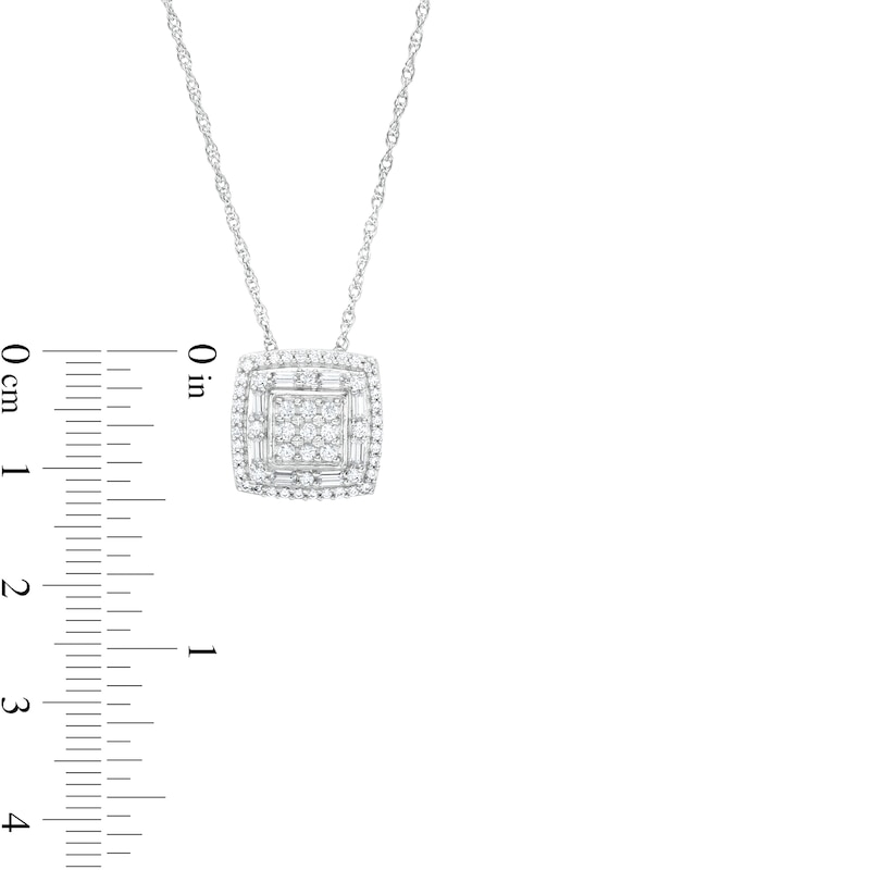 Main Image 3 of 1/2 CT. T.W. Cushion-Shaped Multi-Diamond Double Frame Pendant in 10K White Gold