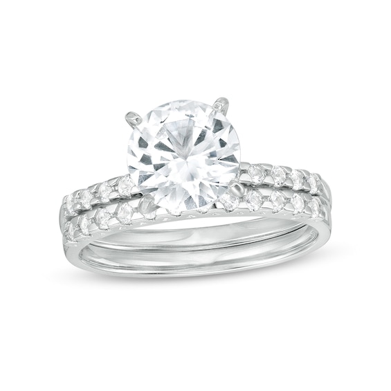 8.0mm White Lab-Created Sapphire Bridal Set in Sterling Silver
