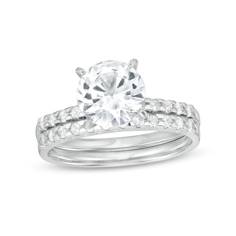 Main Image 1 of 8.0mm White Lab-Created Sapphire Bridal Set in Sterling Silver