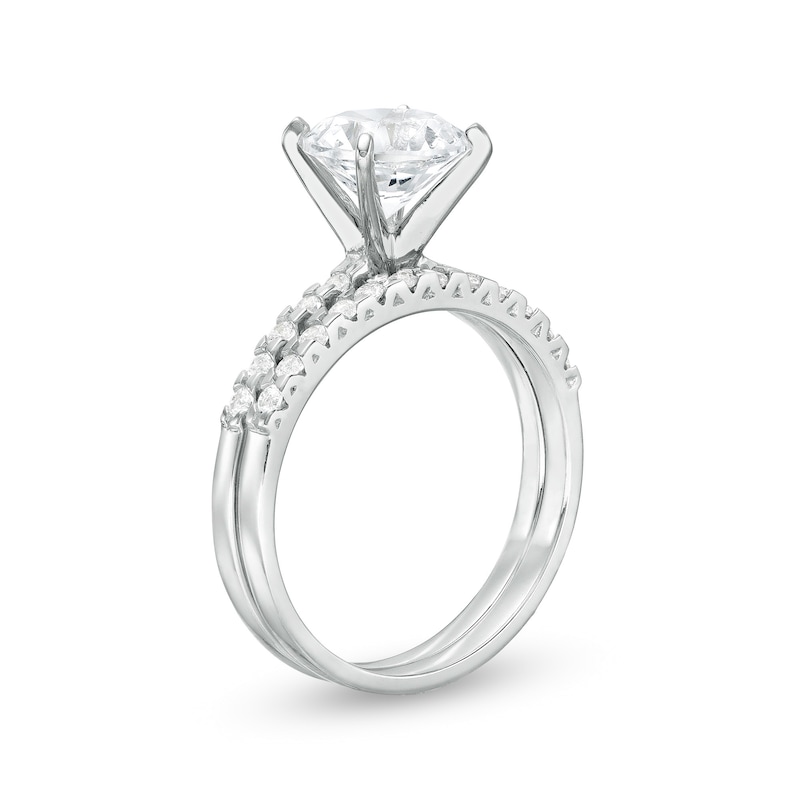 Main Image 3 of 8.0mm White Lab-Created Sapphire Bridal Set in Sterling Silver