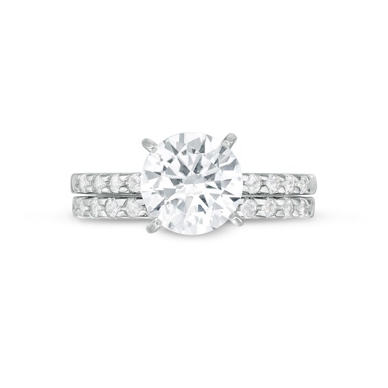 8.0mm White Lab-Created Sapphire Bridal Set in Sterling Silver