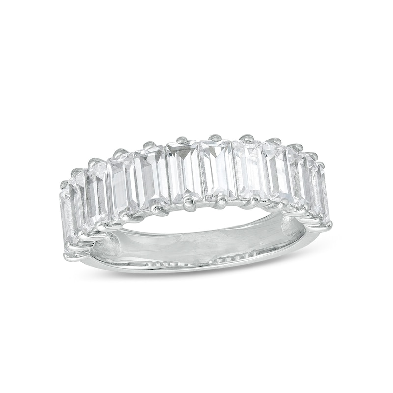 Main Image 1 of Baguette-Cut White Lab-Created Sapphire Band in Sterling Silver