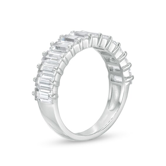 Baguette-Cut White Lab-Created Sapphire Band in Sterling Silver