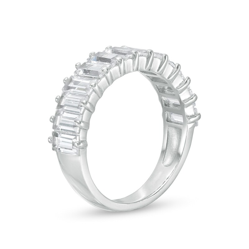Main Image 3 of Baguette-Cut White Lab-Created Sapphire Band in Sterling Silver
