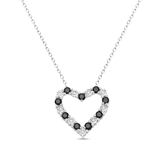 3/4 CT. T.w. Black and White Diamond Alternating Open Heart Pendant in Sterling Silver - 16"