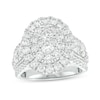 Thumbnail Image 1 of 3 CT. T.W. Certified Oval-Shaped Lab-Grown Multi-Diamond Frame Triple Row Ring in 14K White Gold (F/SI2)