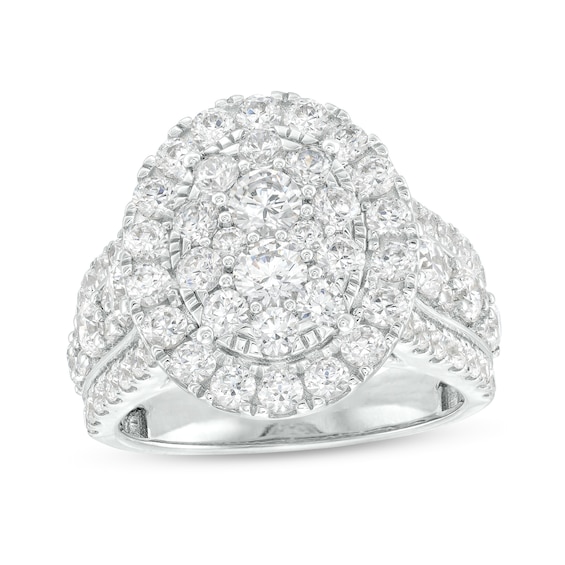 3 CT. T.w. Certified Oval-Shaped Lab-Grown Multi-Diamond Frame Triple Row Ring in 14K White Gold (F/Si2)