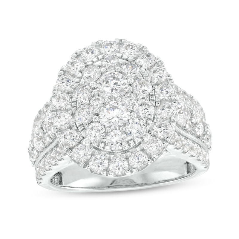 Main Image 1 of 3 CT. T.W. Certified Oval-Shaped Lab-Grown Multi-Diamond Frame Triple Row Ring in 14K White Gold (F/SI2)