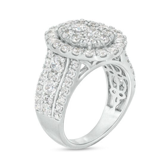 3 CT. T.w. Certified Oval-Shaped Lab-Grown Multi-Diamond Frame Triple Row Ring in 14K White Gold (F/Si2)