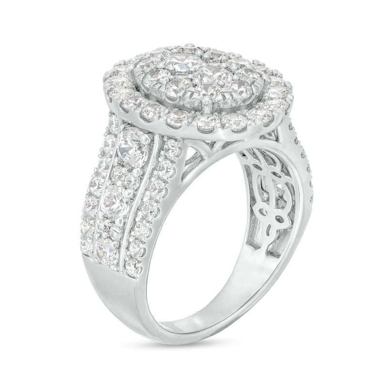 Main Image 3 of 3 CT. T.W. Certified Oval-Shaped Lab-Grown Multi-Diamond Frame Triple Row Ring in 14K White Gold (F/SI2)