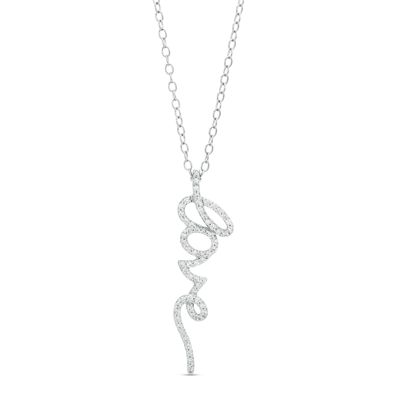 Main Image 1 of 1/5 CT. T.W. Diamond Sideways Cursive "love" Script Pendant in Sterling Silver