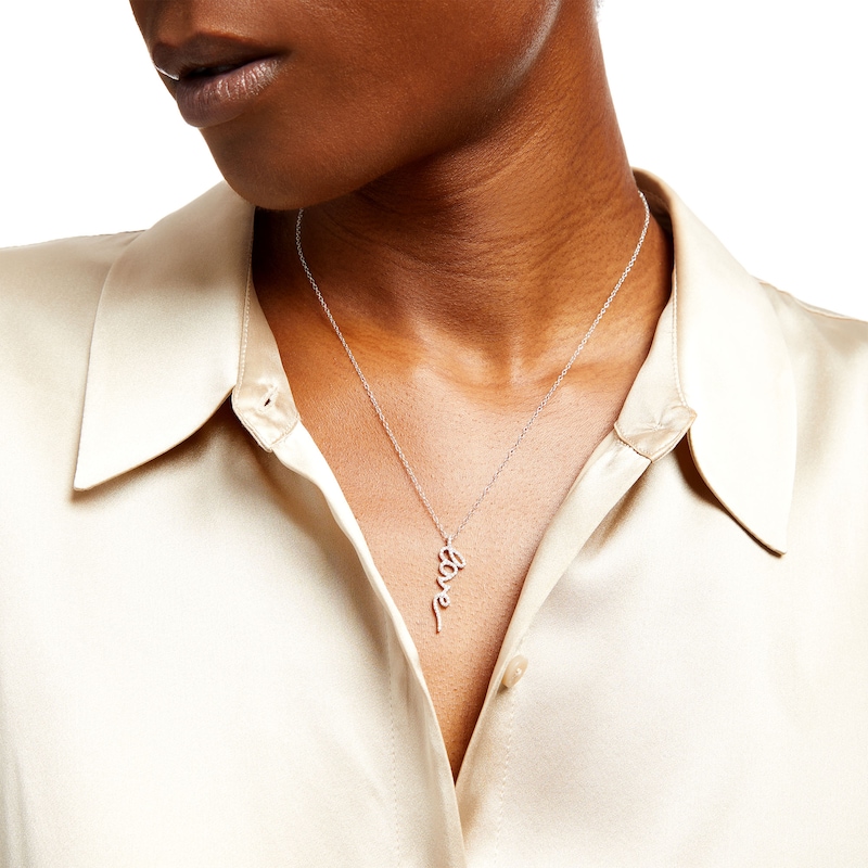 Main Image 2 of 1/5 CT. T.W. Diamond Sideways Cursive "love" Script Pendant in Sterling Silver