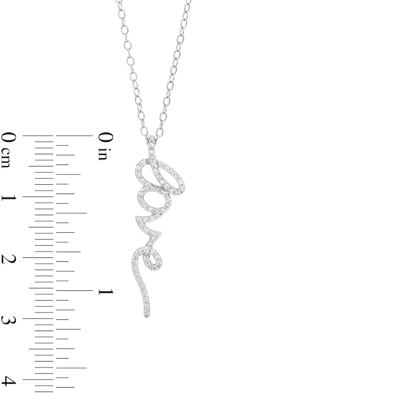 Main Image 4 of 1/5 CT. T.W. Diamond Sideways Cursive "love" Script Pendant in Sterling Silver