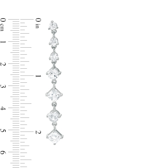 Princess-Cut and Round White Lab-Created Sapphire Alternating Drop Earrings in Sterling Silver