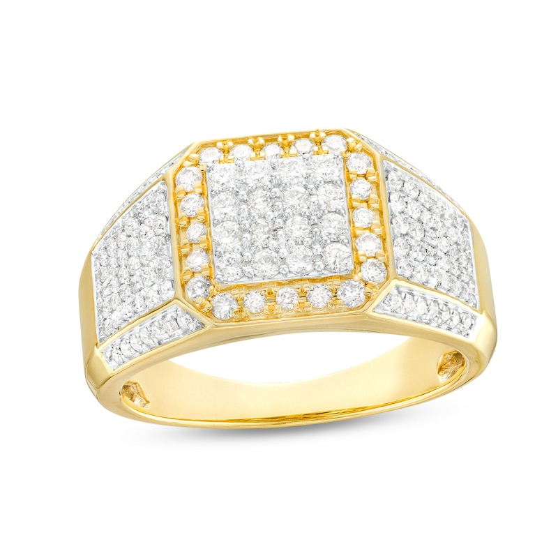 Men's 1 CT. T.W. Square-Shaped Multi-Diamond Frame Multi-Row Shank Ring in 10K Gold