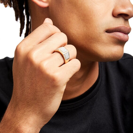Men's 1 CT. T.w. Square-Shaped Multi-Diamond Frame Multi-Row Shank Ring in 10K Gold