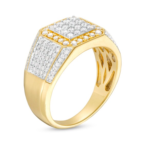 Men's 1 CT. T.w. Square-Shaped Multi-Diamond Frame Multi-Row Shank Ring in 10K Gold