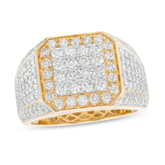 Men's 2 CT. T.w. Square-Shaped Multi-Diamond Frame Multi-Row Shank Ring in 10K Gold