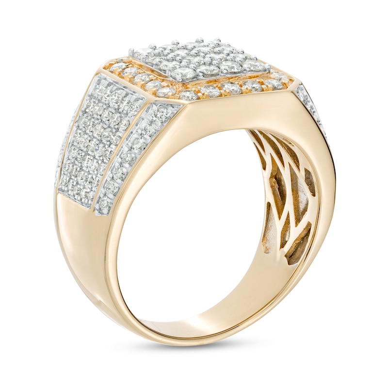 Main Image 3 of 2 CT. T.W. Square-Shaped Multi-Diamond Frame Multi-Row Shank Ring in 10K Gold