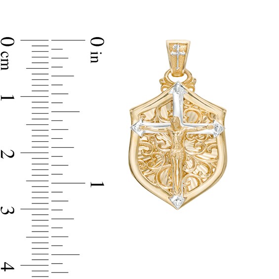 Crucifix Shield Necklace Charm in 10K Two-Tone Gold
