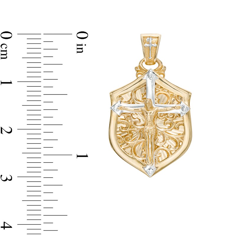 Main Image 2 of Men's Crucifix Shield Necklace Charm in 10K Two-Tone Gold