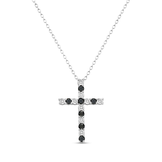 5/8 CT. T.w. Black and White Diamond Alternating Cross Pendant in Sterling Silver - 16"