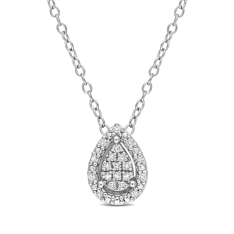 Main Image 1 of 1/10 CT. T.W. Pear-Shaped Multi-Diamond Frame Pendant in Sterling Silver