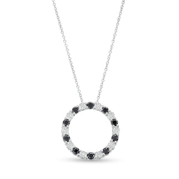 3/4 CT. T.W. Black and White Diamond Alternating Open Circle Pendant in Sterling Silver - 16"