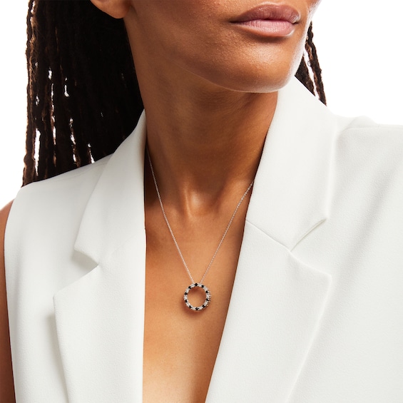 3/4 CT. T.w. Black and White Diamond Alternating Open Circle Pendant in Sterling Silver - 16"